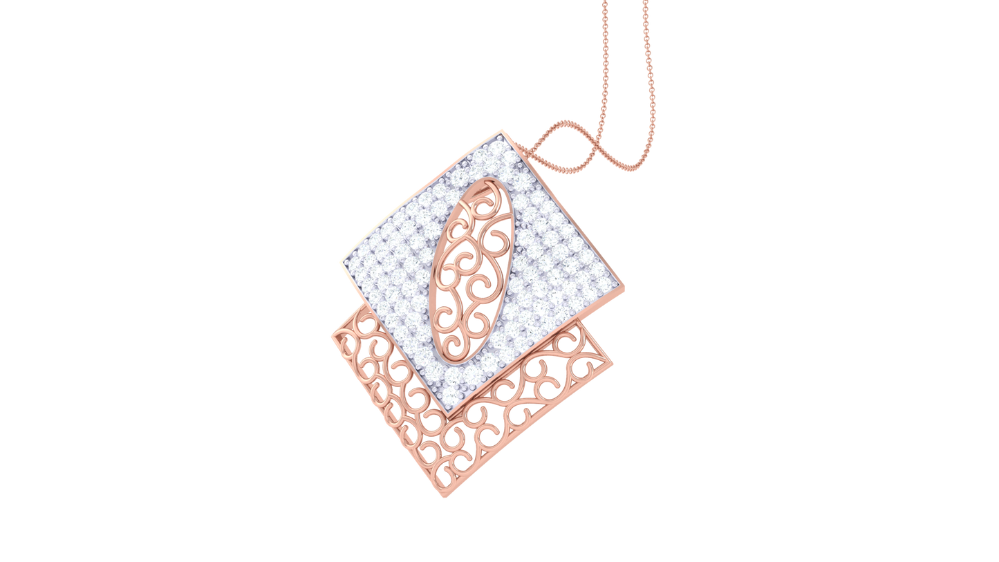 Dual Layer Geometric Pendent - 0.68 Ct Diamond & Gold