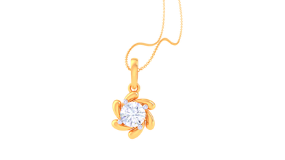 Floral Classic Solitaire Pendant In Gold – 0.59 Ct Round Doamond