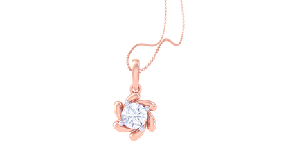 Floral Classic Solitaire Pendant In Gold – 0.59 Ct Round Doamond