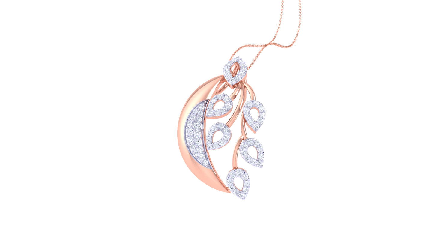 Whispering Leaves Cluster Pendent In Gold - 0.60 Ct Round Cut Diamonds