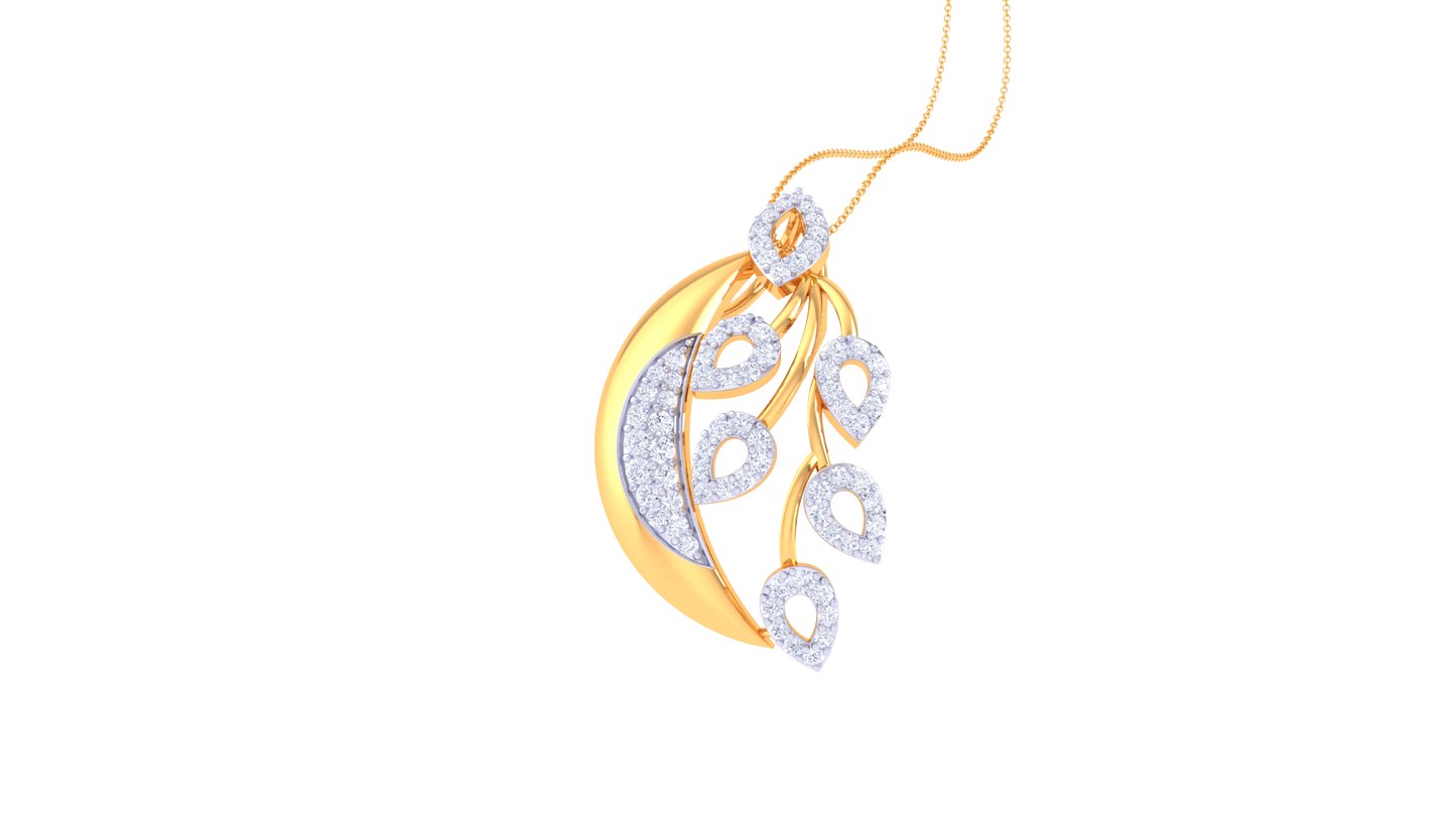 Whispering Leaves Cluster Pendent In Gold - 0.60 Ct Round Cut Diamonds