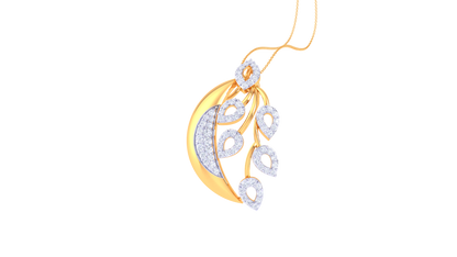 Whispering Leaves Cluster Pendent In Gold - 0.60 Ct Round Cut Diamonds