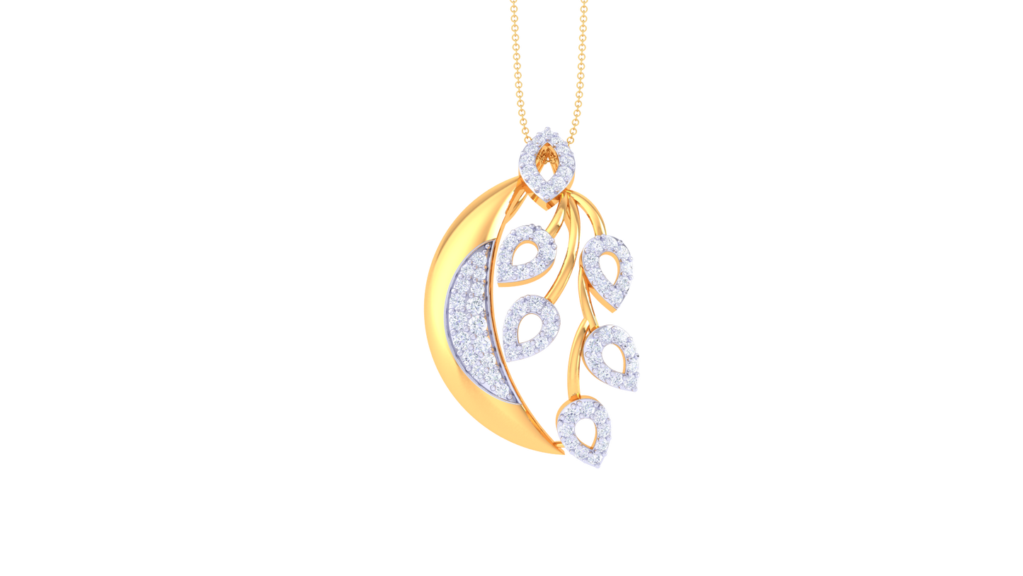 Whispering Leaves Cluster Pendent In Gold - 0.60 Ct Round Cut Diamonds