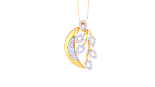 Whispering Leaves Cluster Pendent In Gold - 0.60 Ct Round Cut Diamonds