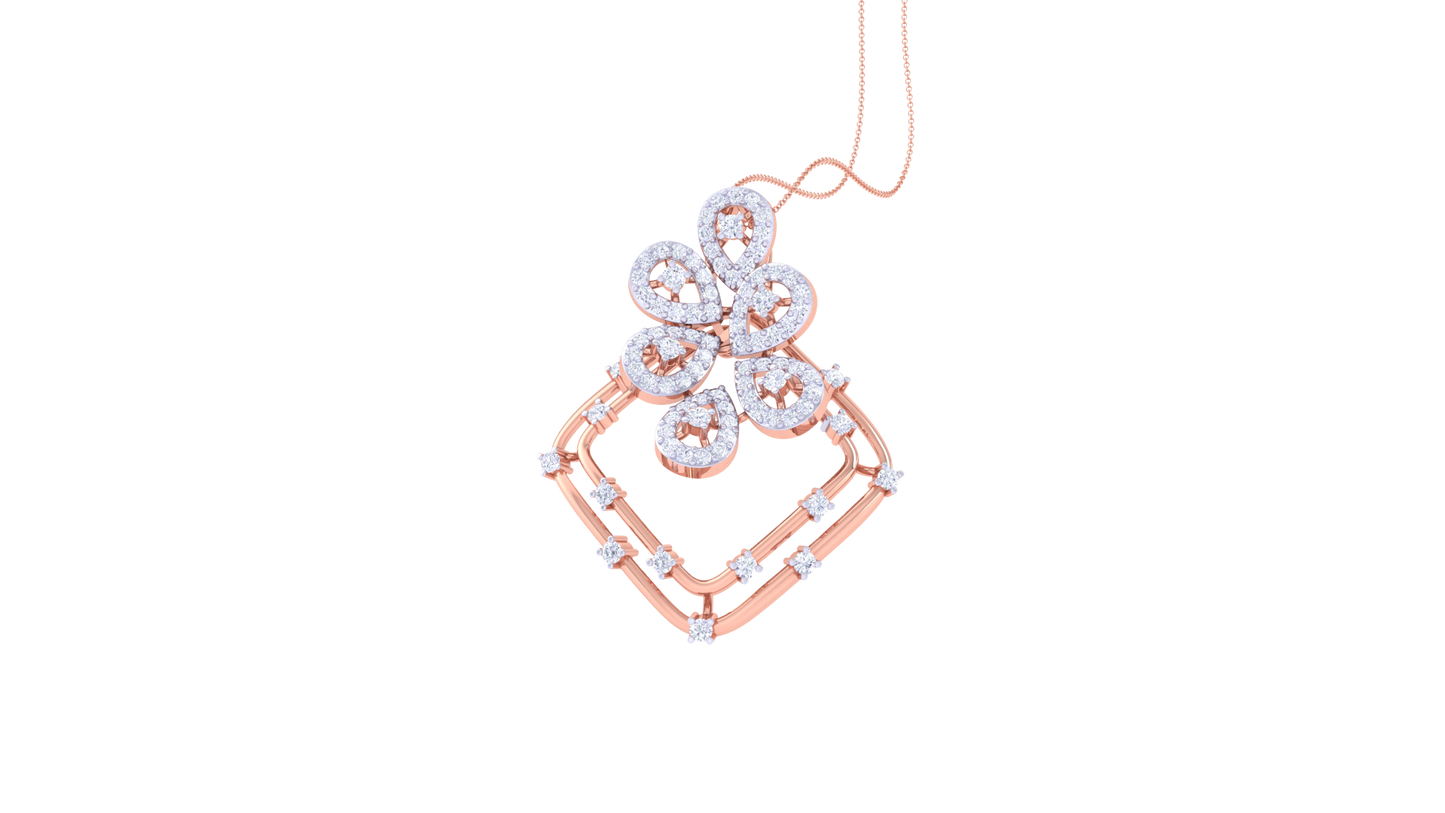 0.85 Ct - Floral Tilt Diamond Pendent In Gold