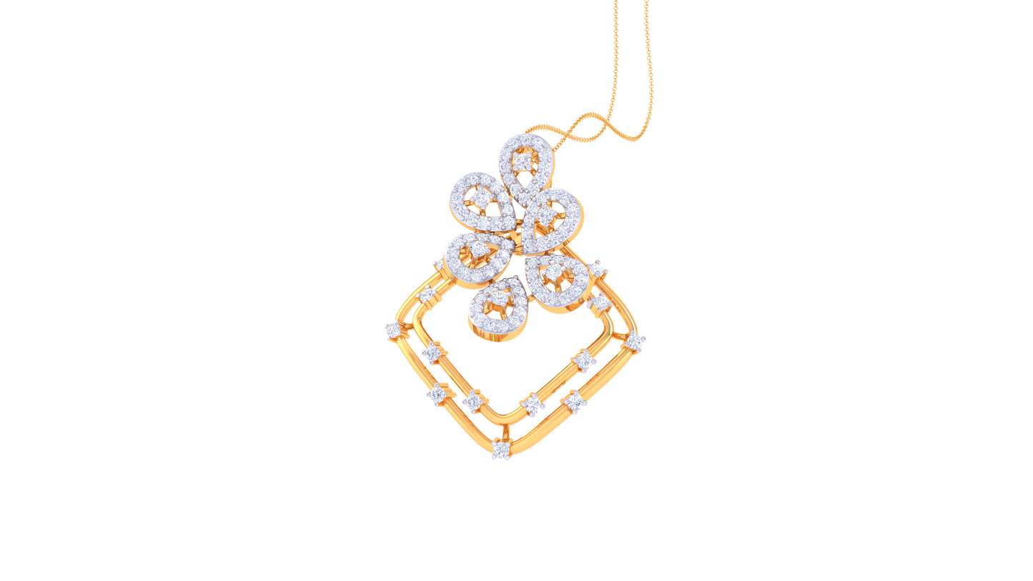 0.85 Ct - Floral Tilt Diamond Pendent In Gold
