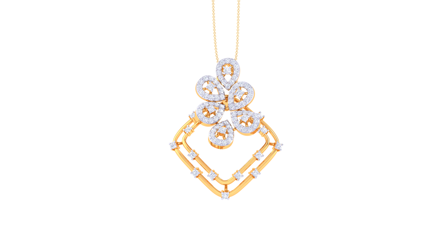 0.85 Ct - Floral Tilt Diamond Pendent In Gold