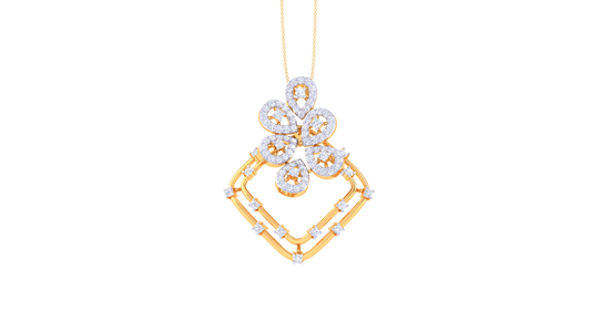 0.85 Ct - Floral Tilt Diamond Pendent In Gold