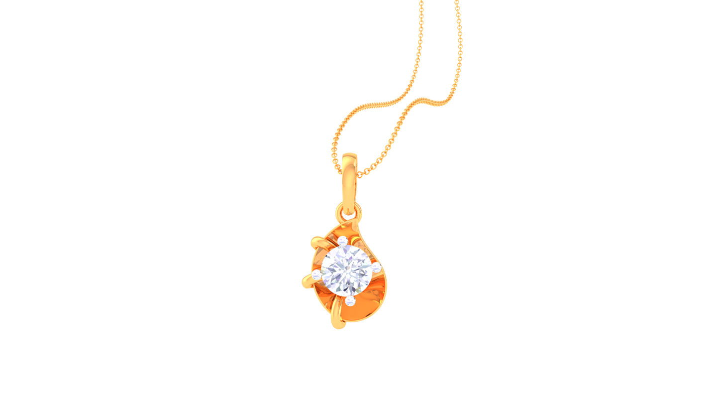 Tear Drop Solitaire Pendant In Gold – 0.59 Ct Round Diamond