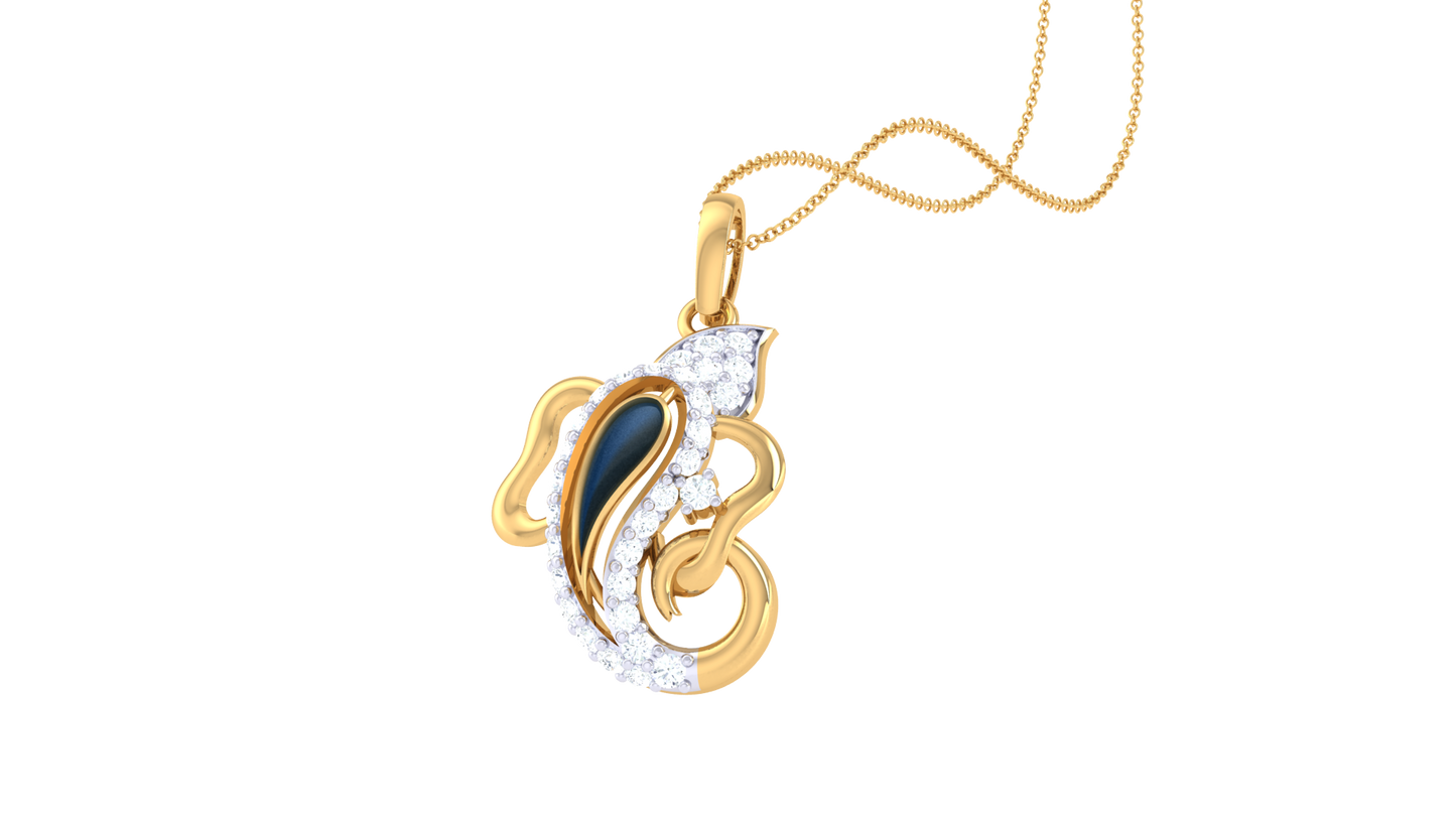Artistic Ganpati Gold Pendant - 0.20 Ct Dazzling Diamonds