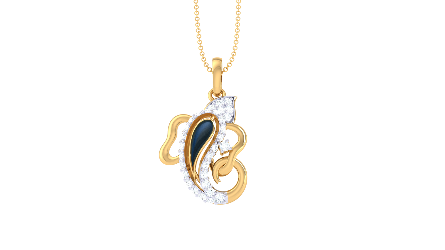 Artistic Ganpati Gold Pendant - 0.20 Ct Dazzling Diamonds