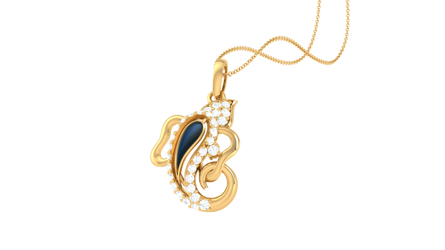 Artistic Ganpati Gold Pendant - 0.20 Ct Dazzling Diamonds