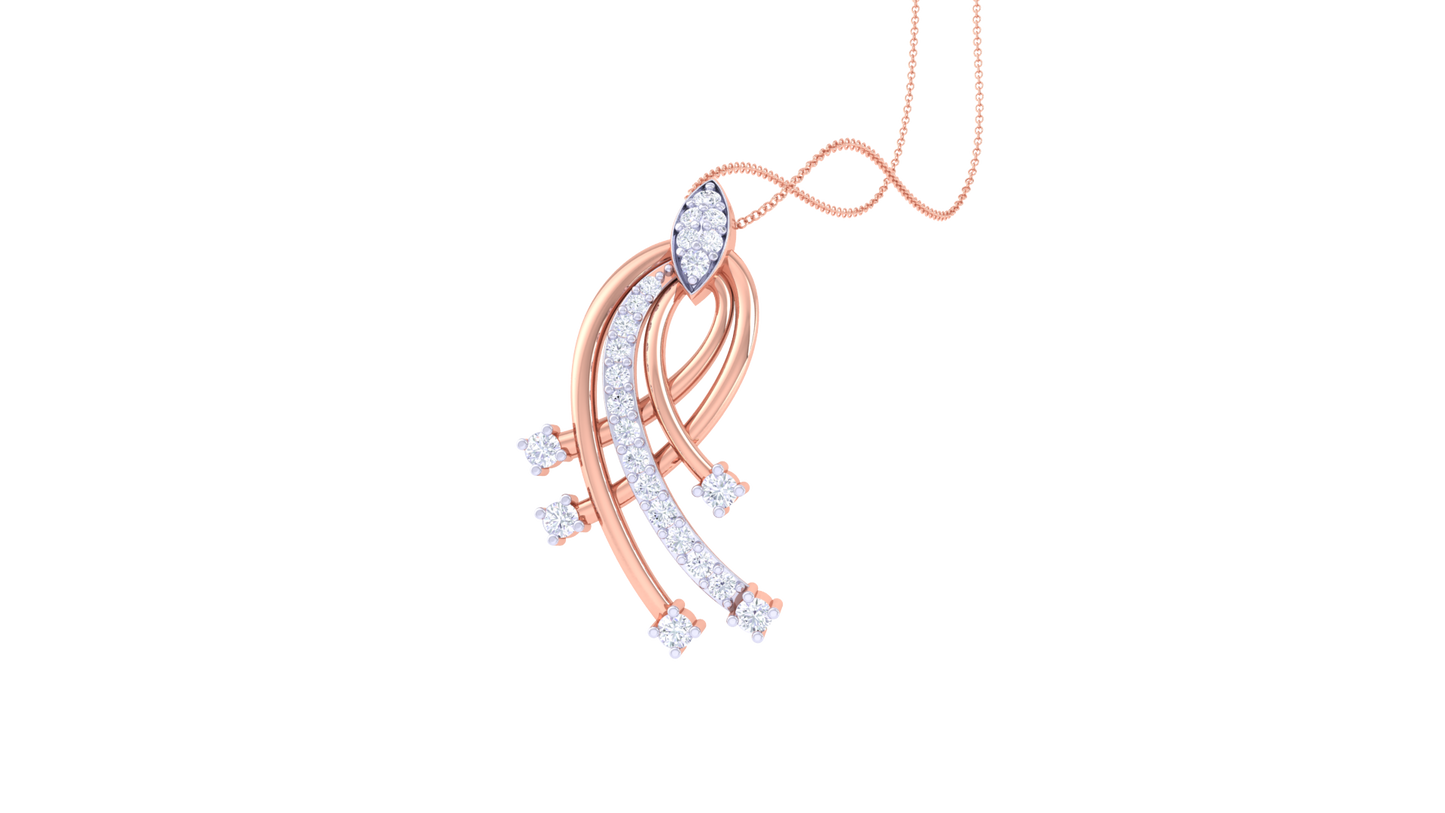 Curved Golden Pendant - 0.21 Ct Diamonds In Flowing Wave Design