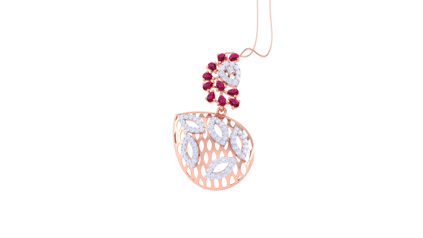 Ruby Cascade Pendent In Gold - 0.61 Ct Round Diamonds