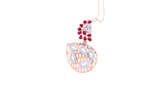 Ruby Cascade Pendent In Gold - 0.61 Ct Round Diamonds