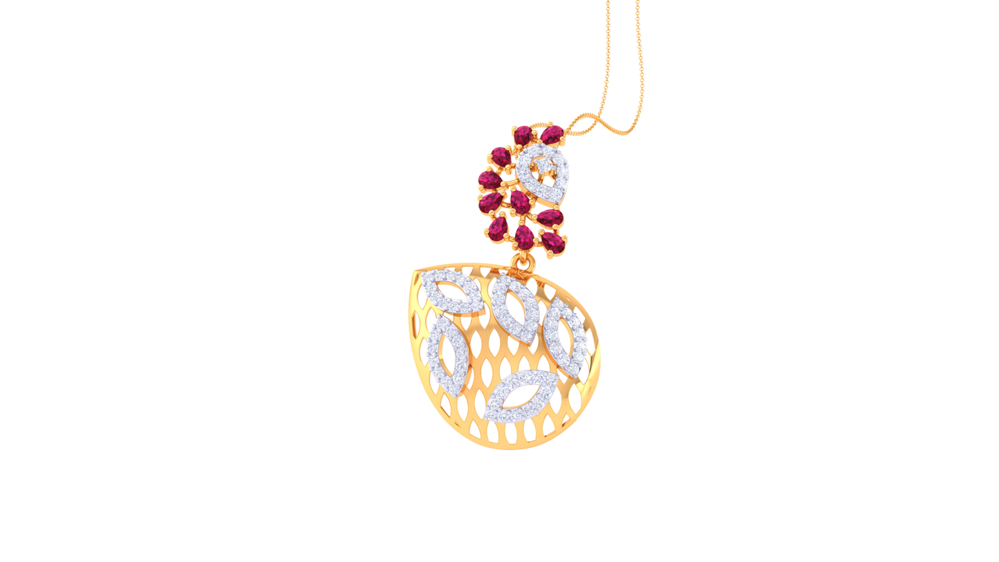 Ruby Cascade Pendent In Gold - 0.61 Ct Round Diamonds