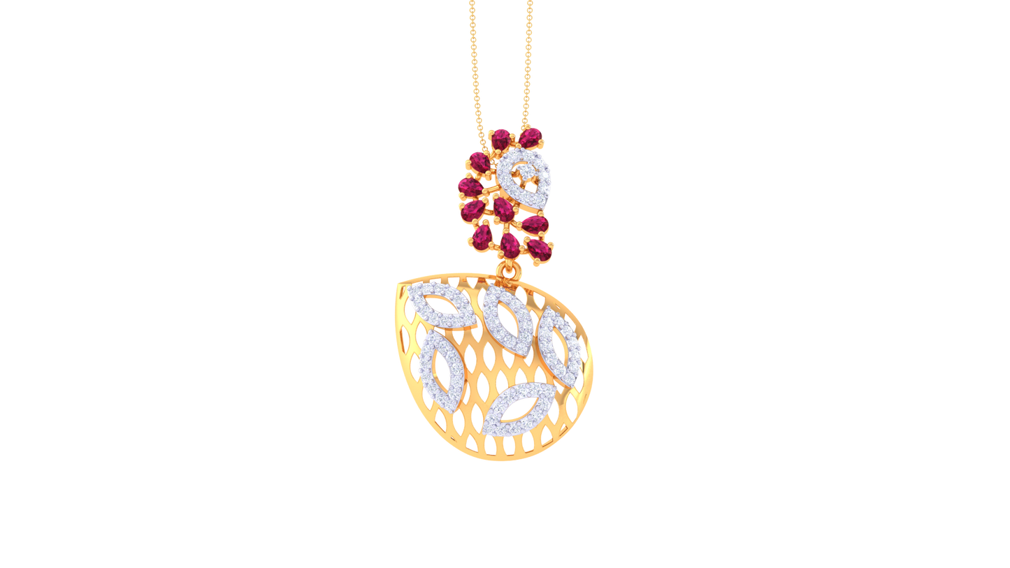 Ruby Cascade Pendent In Gold - 0.61 Ct Round Diamonds