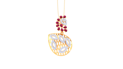 Ruby Cascade Pendent In Gold - 0.61 Ct Round Diamonds