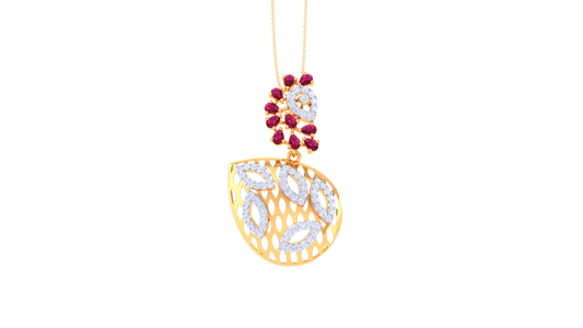Ruby Cascade Pendent In Gold - 0.61 Ct Round Diamonds