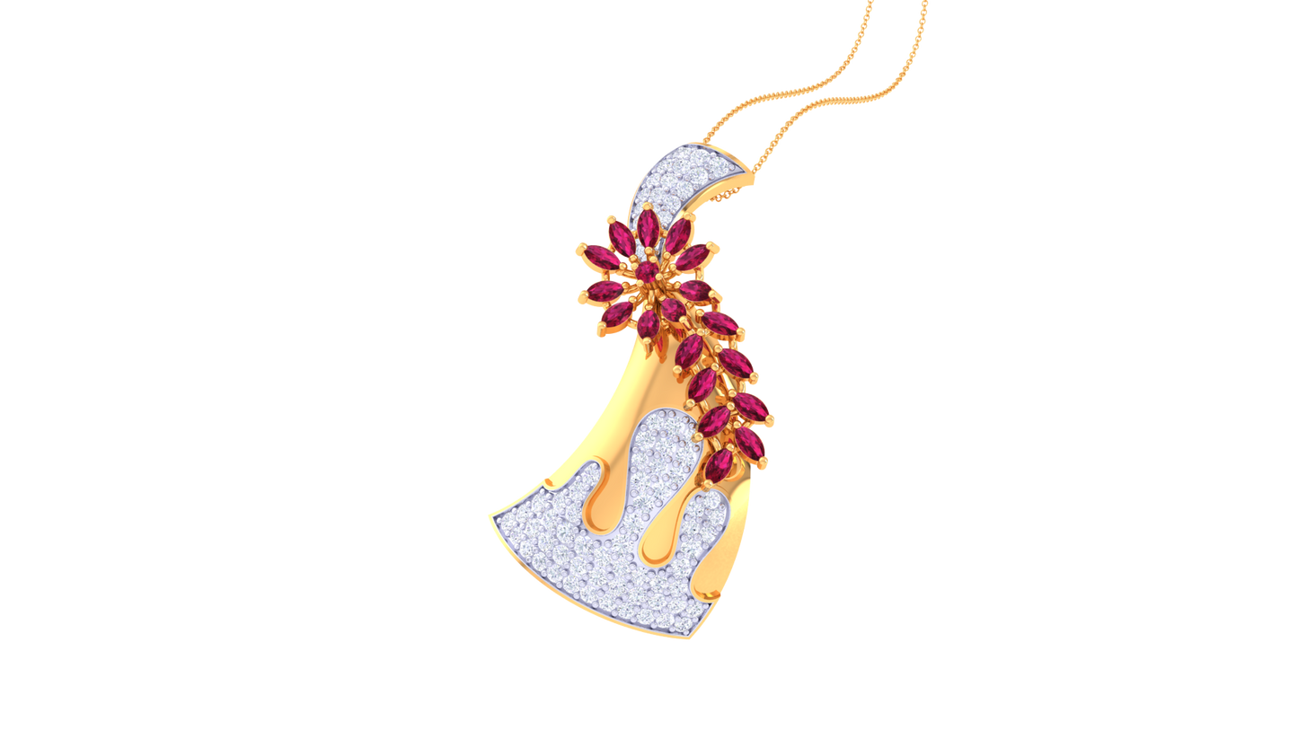 Crimson Vine Pendent In Gold - 0.86 Ct Brilliant Round Diamonds