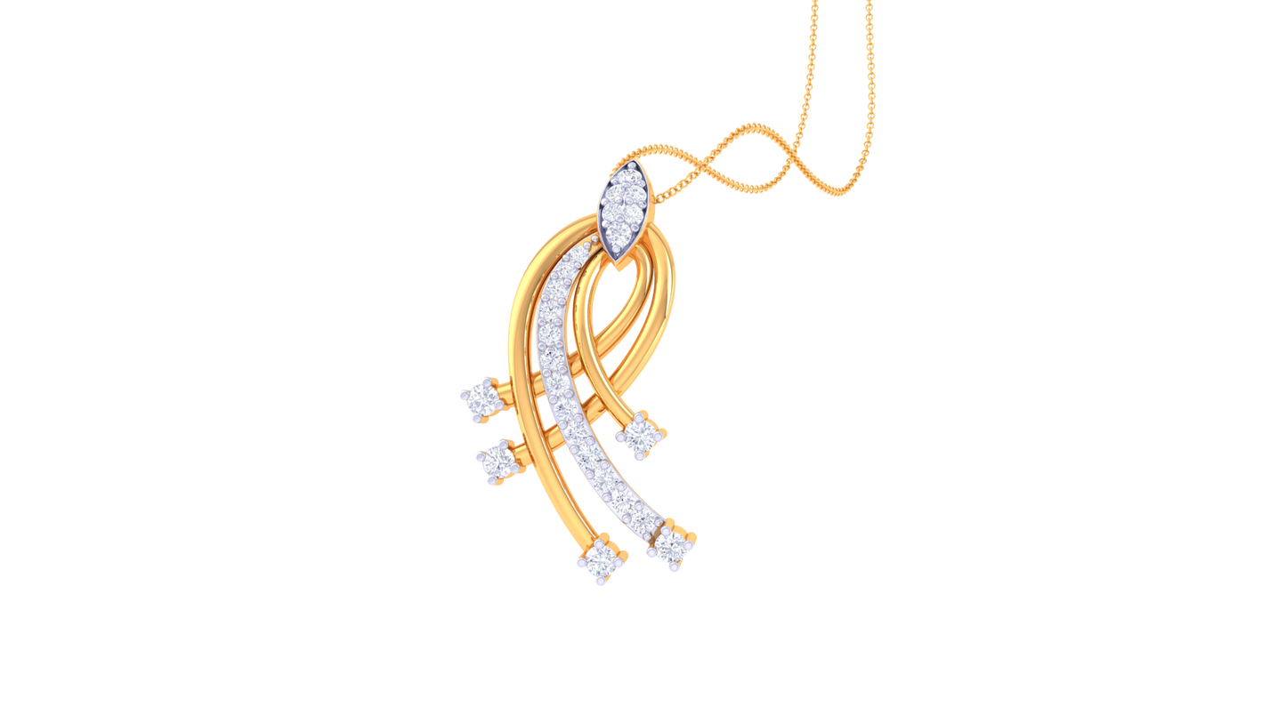 Curved Golden Pendant - 0.21 Ct Diamonds In Flowing Wave Design