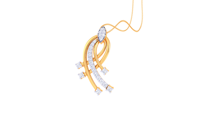 Curved Golden Pendant - 0.21 Ct Diamonds In Flowing Wave Design