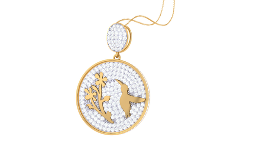 Nature Silhouette Design Gold Pendant - 1.26 ct Diamond-Encrusted