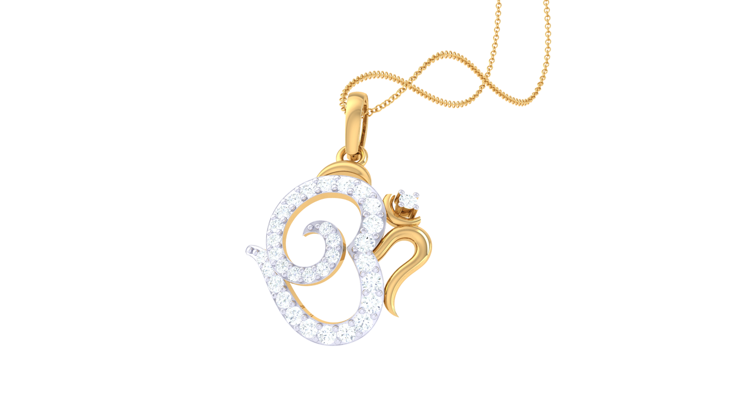 Shri Om Gold Pendant - 0.26 Ct Diamond Highlights