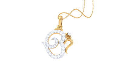 Shri Om Gold Pendant - 0.26 Ct Diamond Highlights