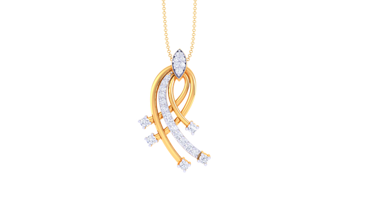 Curved Golden Pendant - 0.21 Ct Diamonds In Flowing Wave Design