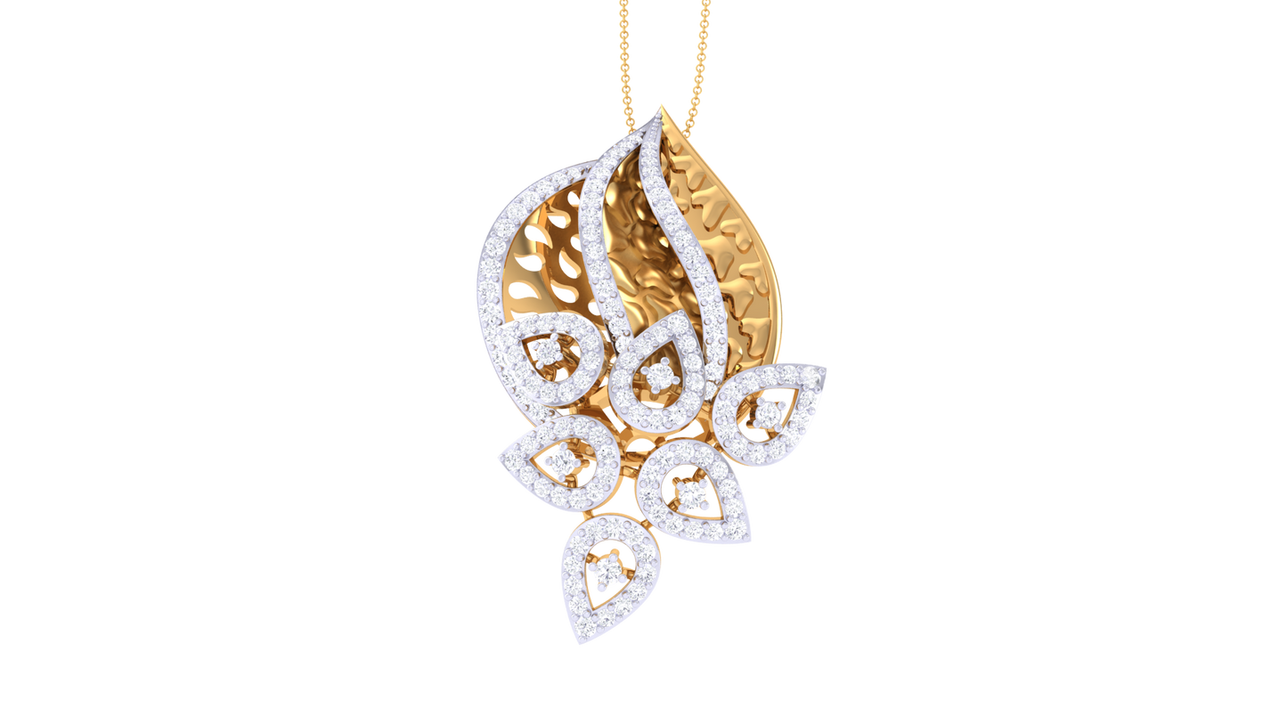 Blooming Floral Pendent In Gold - 0.96 Ct Round Diamonds