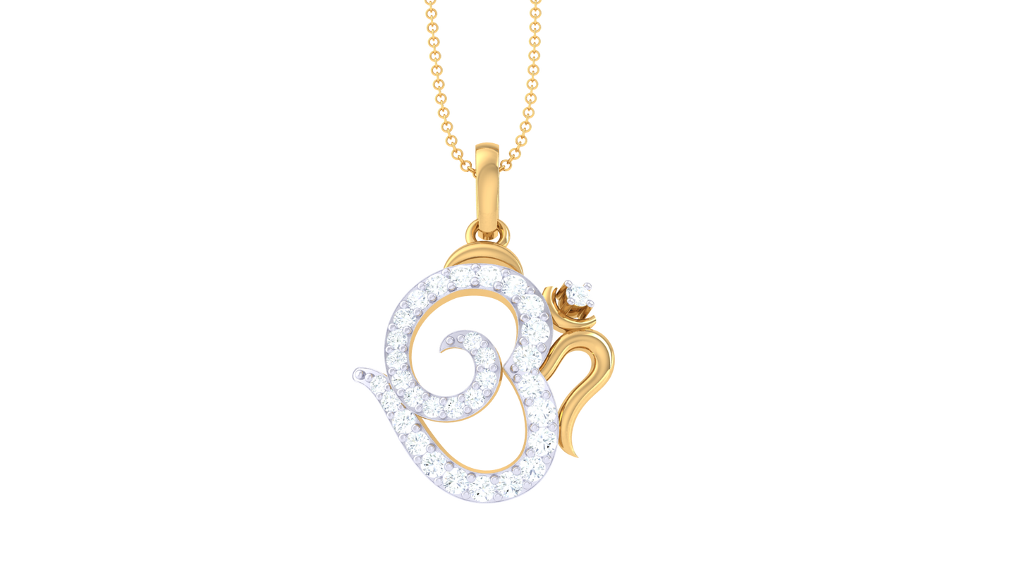 Shri Om Gold Pendant - 0.26 Ct Diamond Highlights