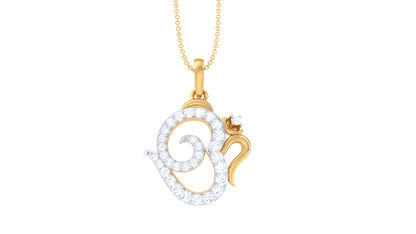Shri Om Gold Pendant - 0.26 Ct Diamond Highlights