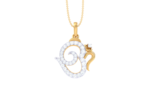 Shri Om Gold Pendant - 0.26 Ct Diamond Highlights
