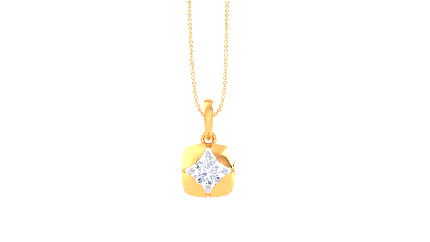 Princess Frame Solitaire Pendent In Gold – 0.59 Ct Round Diamond