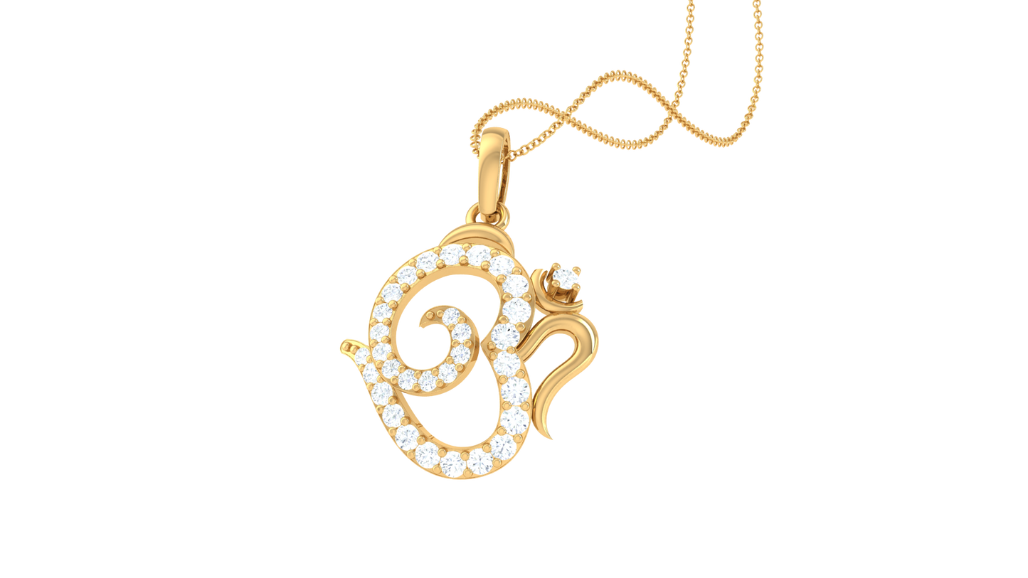 Shri Om Gold Pendant - 0.26 Ct Diamond Highlights