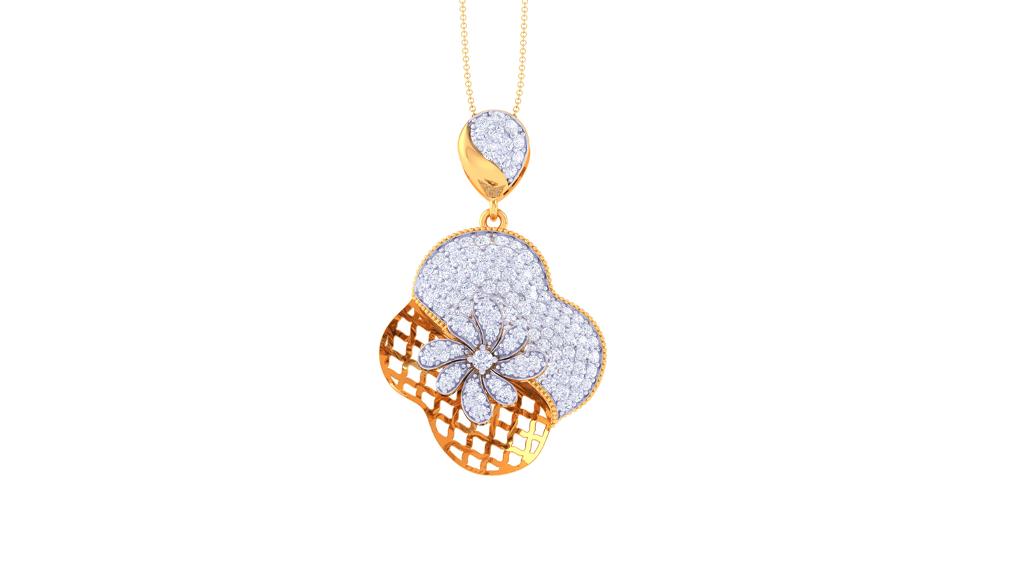 Blooming Floral Pendent In Gold - 1.37 Ct Round Cut diamonds With Timeless luxury and Modern Style