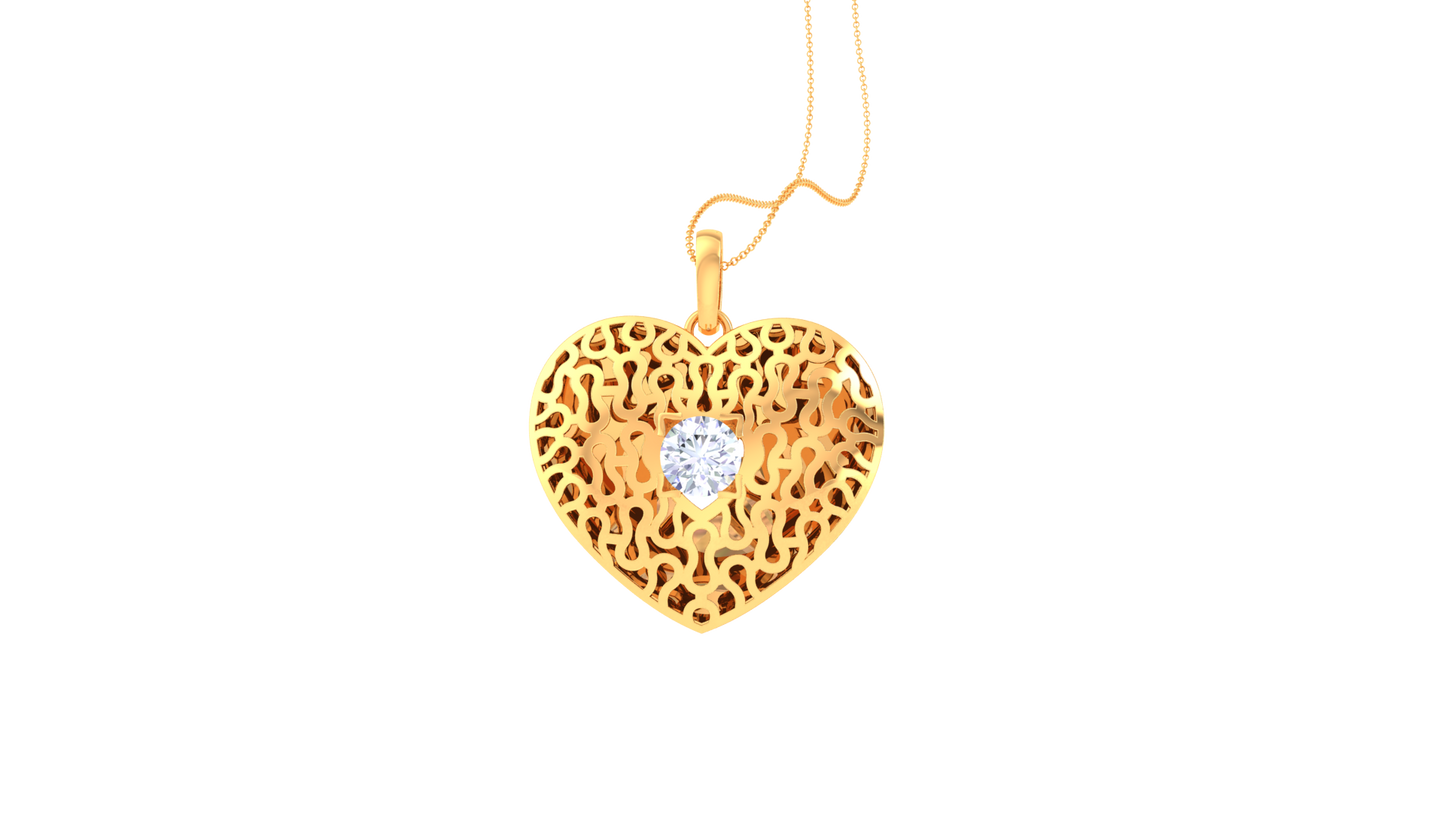 Filigree Heart Pendant In Gold - 0.59 Ct Diamond In Center