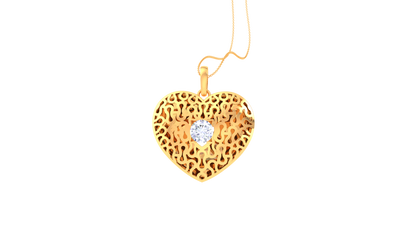 Filigree Heart Pendant In Gold - 0.59 Ct Diamond In Center