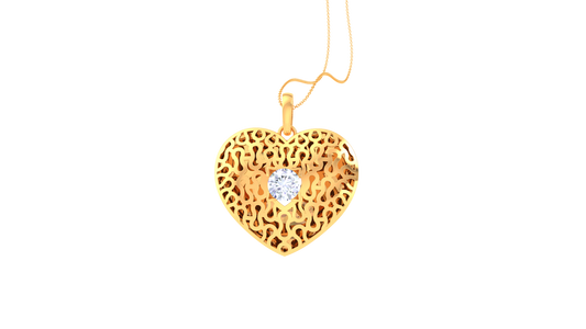 Filigree Heart Pendant In Gold - 0.59 Ct Diamond In Center