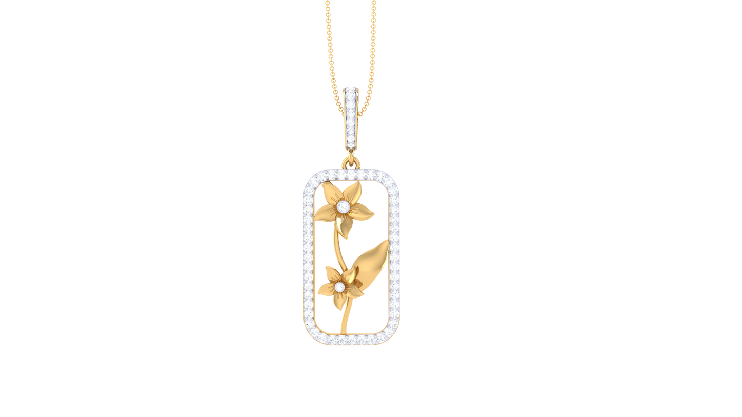 Graceful Floral Motif Gold Pendant - 0.73 ct Brilliant Cut Diamonds
