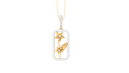Graceful Floral Motif Gold Pendant - 0.73 ct Brilliant Cut Diamonds