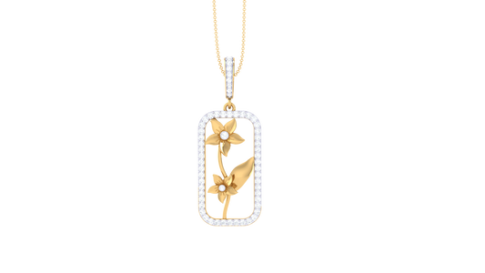 Graceful Floral Motif Gold Pendant - 0.73 ct Brilliant Cut Diamonds