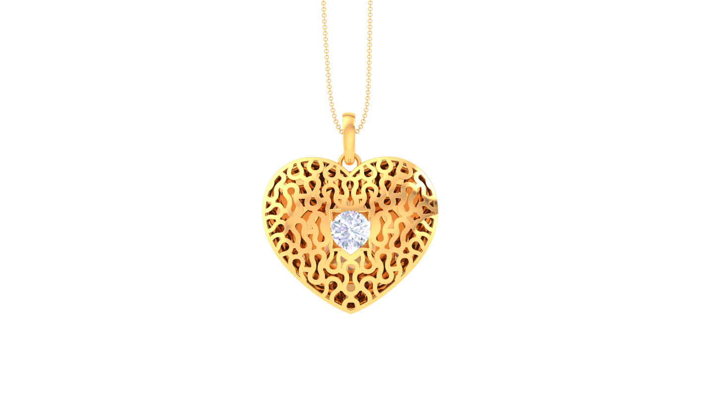 Filigree Heart Pendant In Gold - 0.59 Ct Diamond In Center