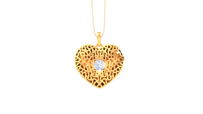 Filigree Heart Pendant In Gold - 0.59 Ct Diamond In Center