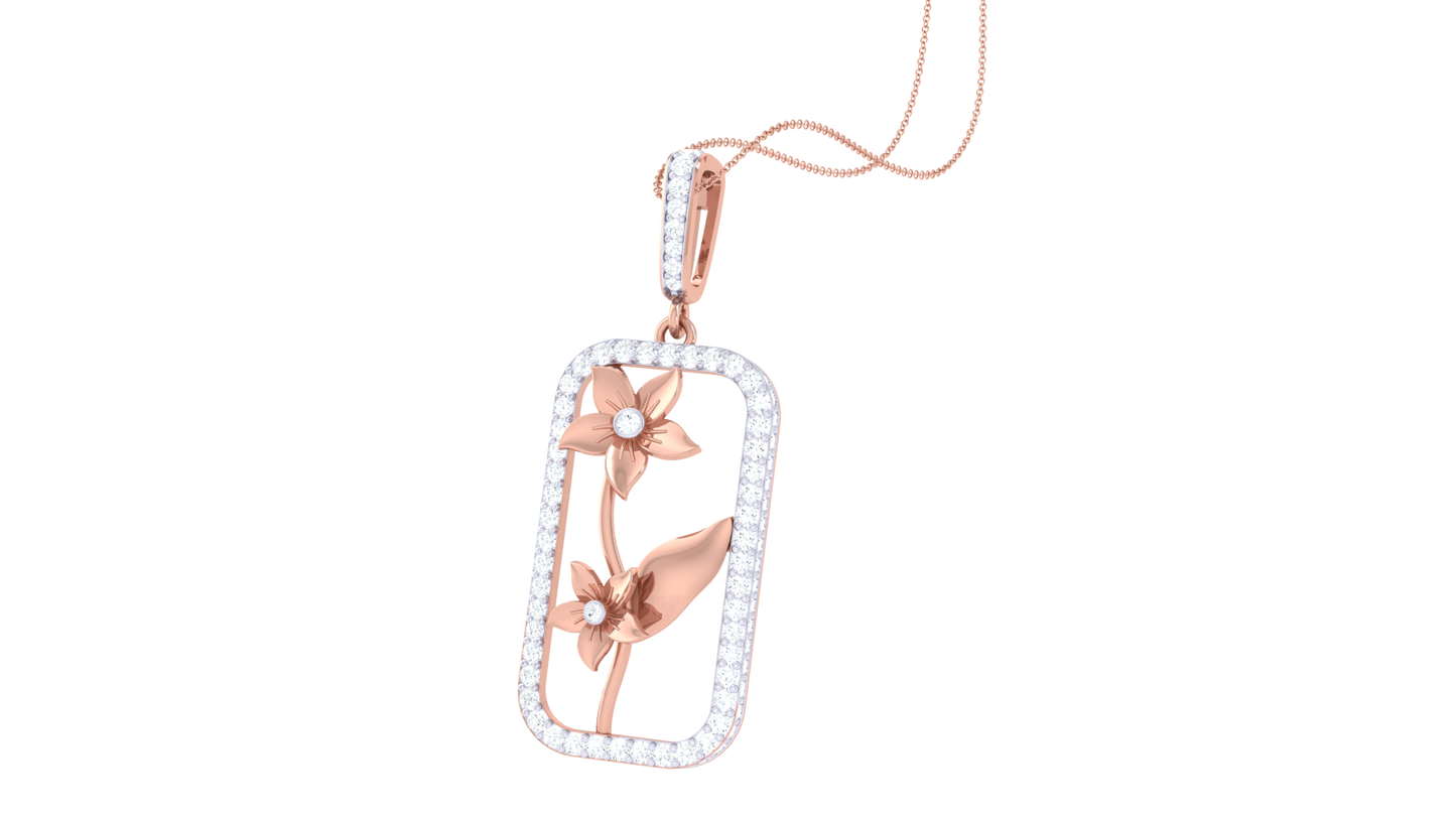 Graceful Floral Motif Gold Pendant - 0.73 ct Brilliant Cut Diamonds