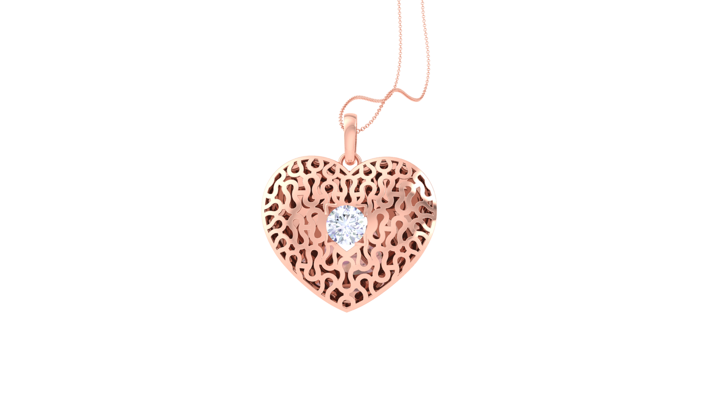 Filigree Heart Pendant In Gold - 0.59 Ct Diamond In Center