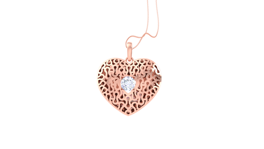 Filigree Heart Pendant In Gold - 0.59 Ct Diamond In Center