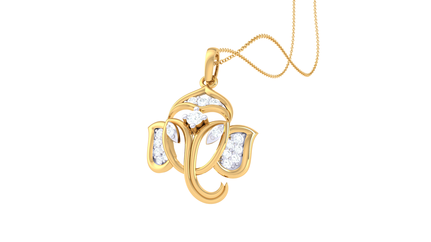 Graceful Ganesha Pendant In Gold - 0.13 Ct Diamond Highlights
