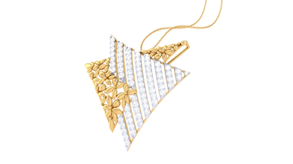 Overlapping Triangle & Floral Motif Gold Pendant - 0.55 Ct Dazzling Diamonds